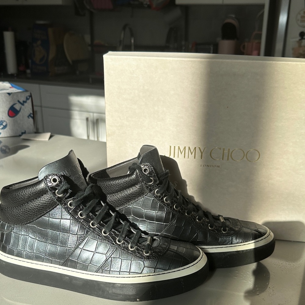 Jimmy Choo Croc-Embossed Black Sneakers